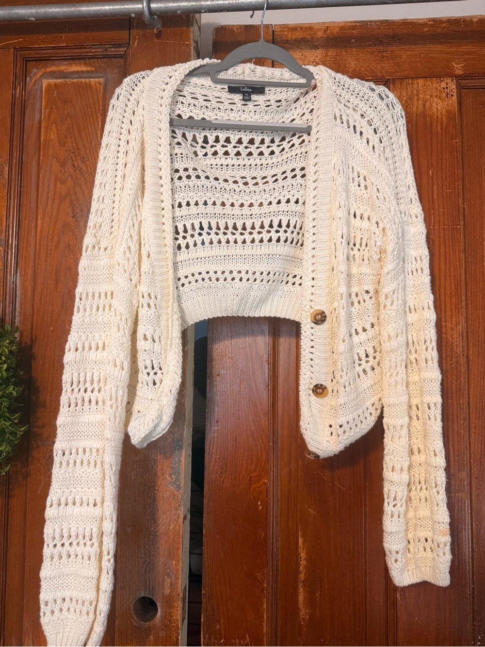 Lulu's Ivory Open-Knit Button-Up Cardigan